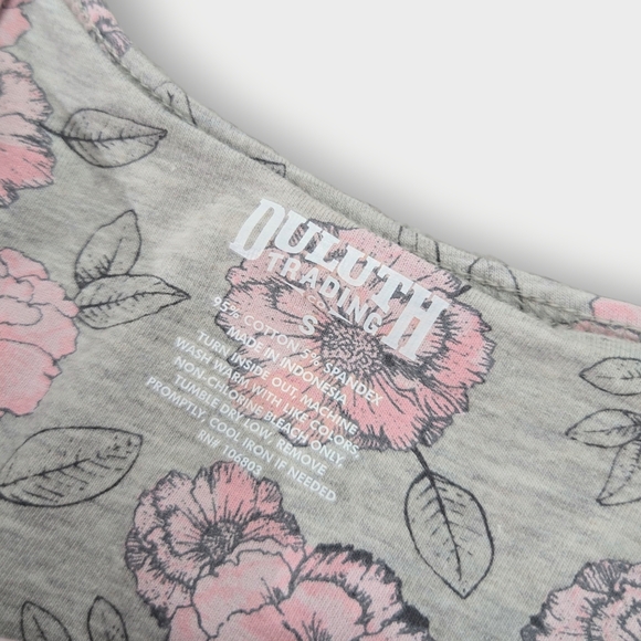 Duluth Trading Tank Top Shirt Womens Small Gray Floral Built In Bra Sleeveless - Picture 7 of 9